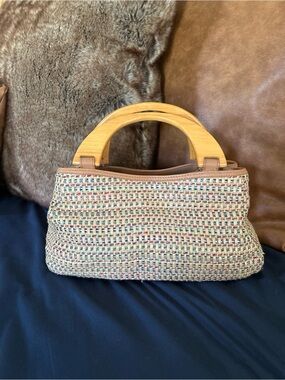 Fossil Multicolor Woven Shoulder Bag with Wooden Handles